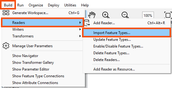 Build > Readers > Import Feature Types